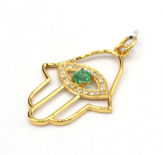 Hamsa hand 14k Solid Gold Diamond Pendants.