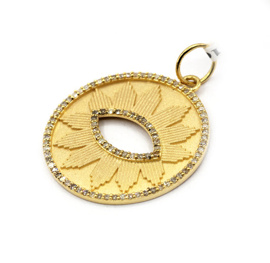 Round Evil Eye 14k Solid Gold Diamond Pendants.