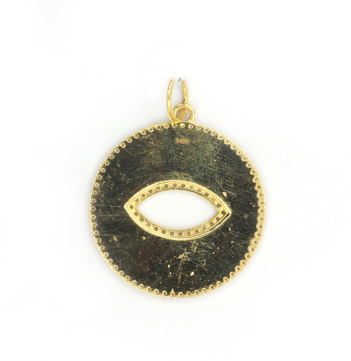 Round Evil Eye 14k Solid Gold Diamond Pendants.