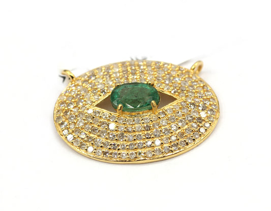 Oval Disk on Evil Eye 14k Solid Gold Diamond Pendants.