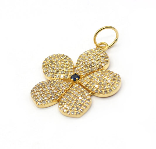 Flower 14k Solid Gold Diamond Pendants.