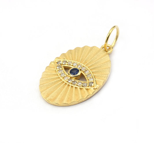 Oval Evil Eye 14k Solid Gold Diamond Pendants.