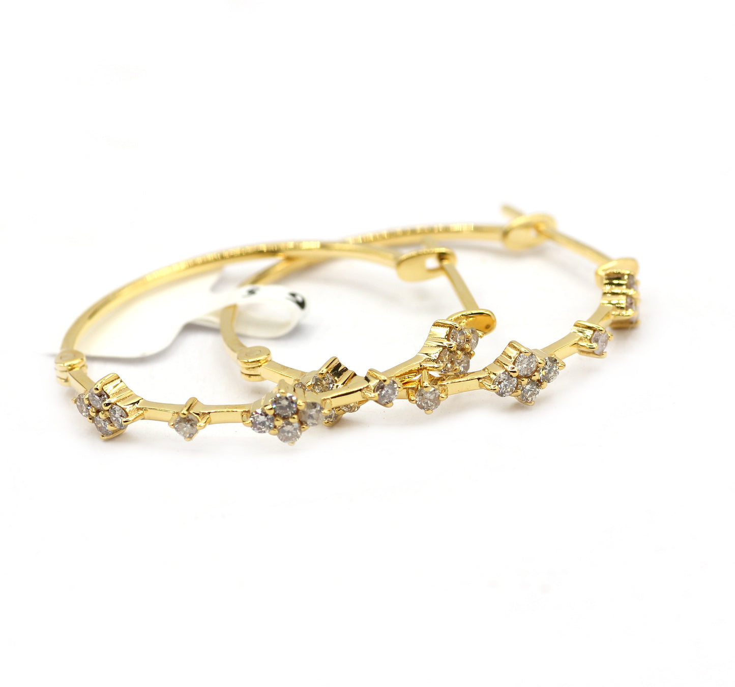 Hoop loop 14k Solid Gold Diamond Earring. Genuine handmade pave diamond Earring. 14k Solid Gold Diamond Earring..