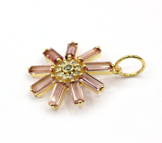 Flower 14k Solid Gold Diamond Pendants.
