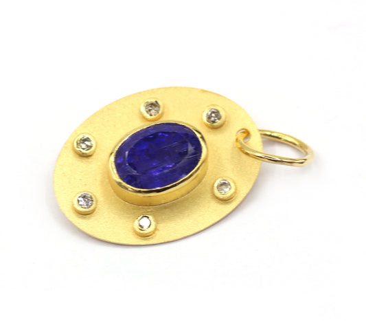 Oval 14k Solid Gold Diamond Pendants.
