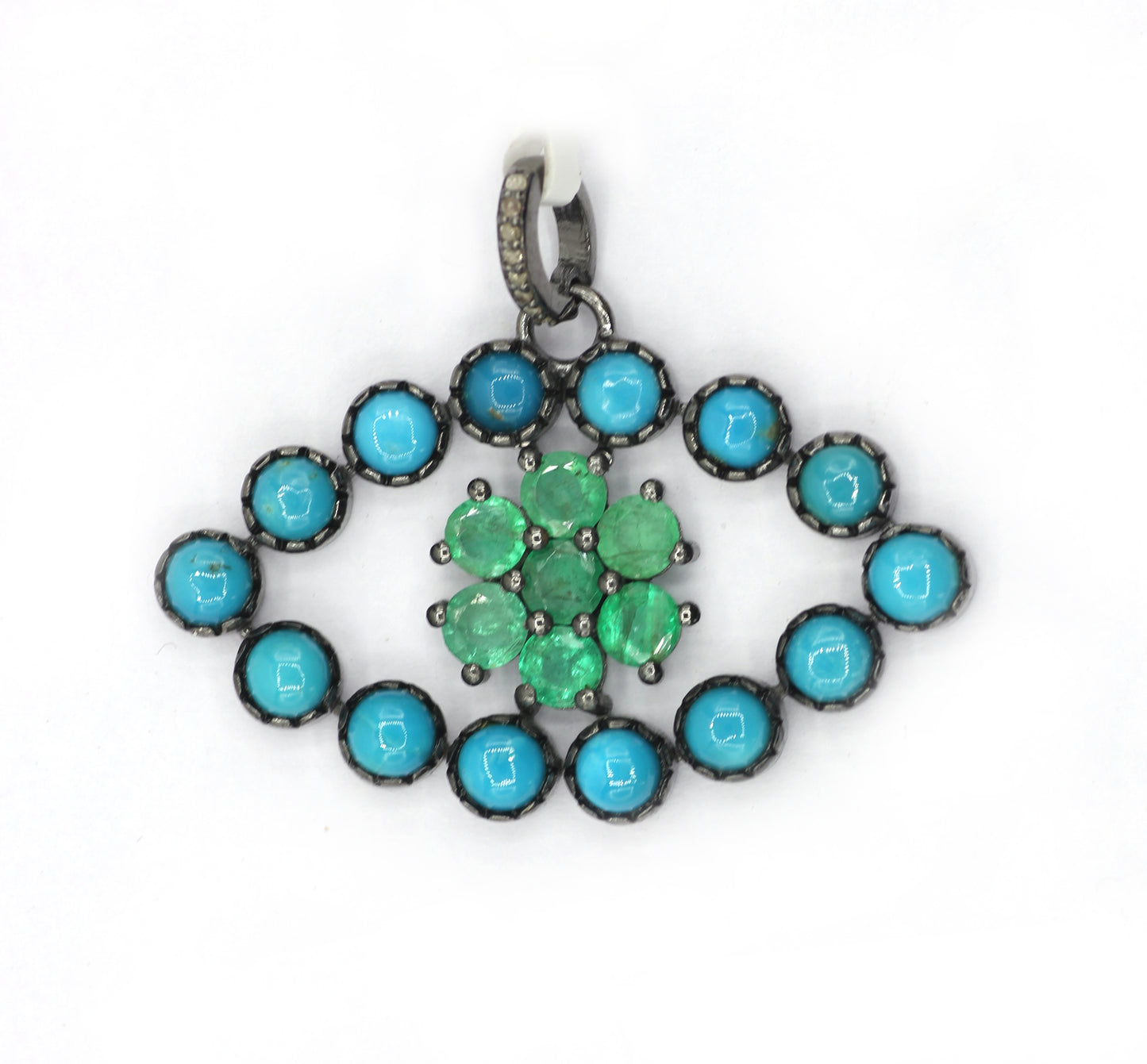 Evil Eye Emerald and Turquoise Stone Pendant