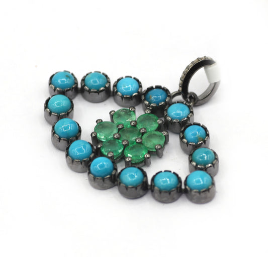 Evil Eye Emerald and Turquoise Stone Pendant
