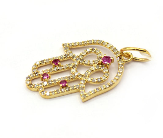 Hamsa Hand 14k Solid Gold Diamond Pendants.