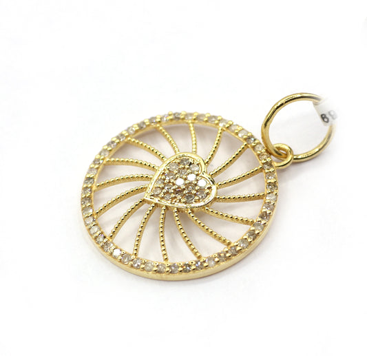 Round Heart 14k Solid Gold Diamond Pendants.