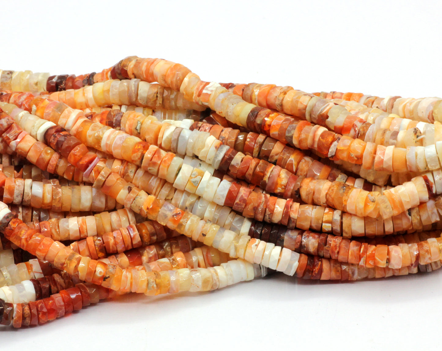 Fire Opal Faceted Heshi, Faceted Donut, Faceted Tyre
