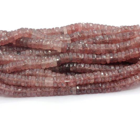 Quartz, Strawberry quartz Faceted Heshi, Faceted Donut, Faceted Tyre