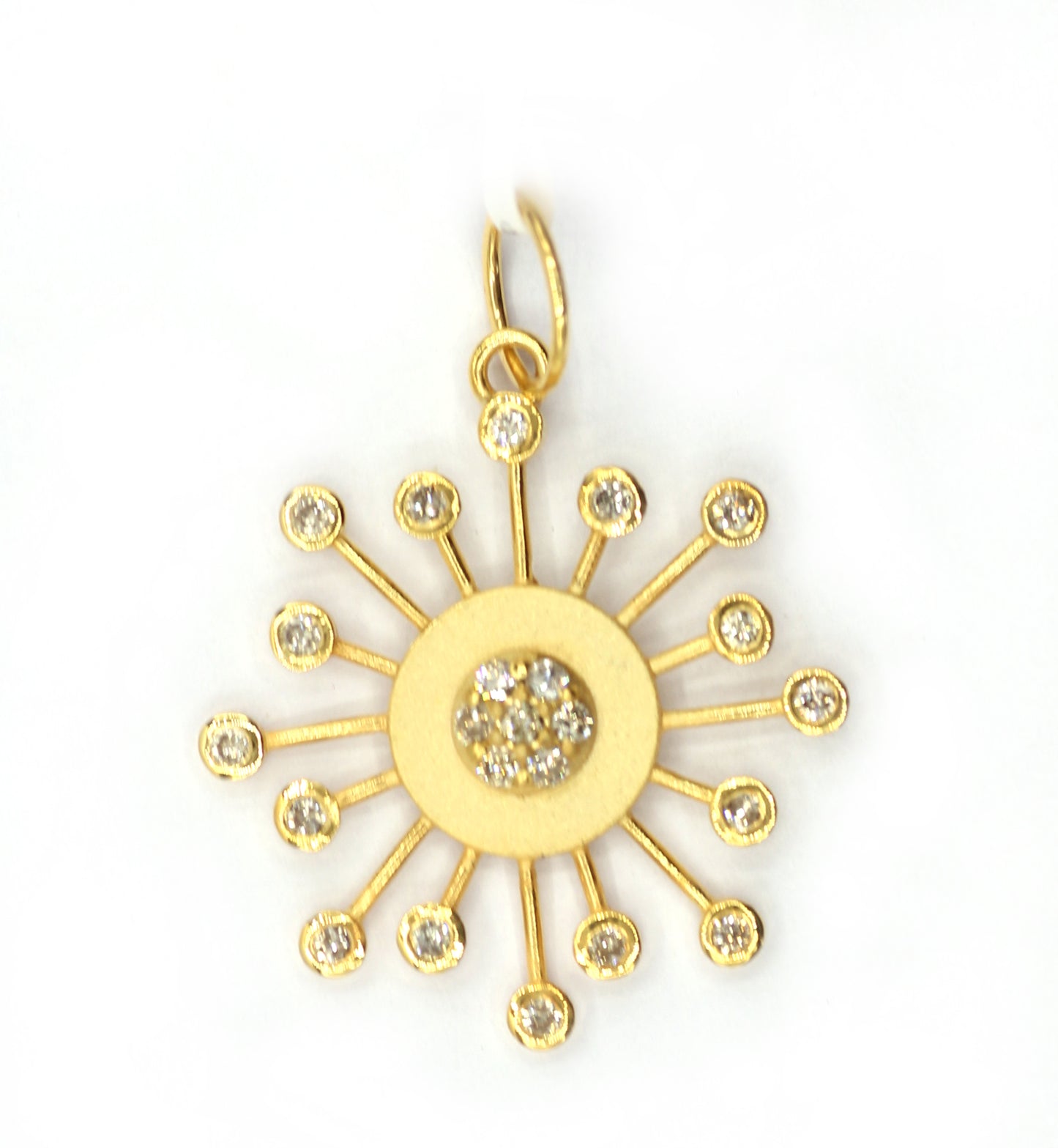 Sun Burst 14k Solid Gold Diamond Pendants.