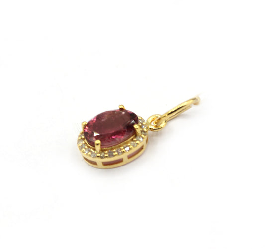 Oval 14k Solid Gold Diamond Pendants With Pink Tourmaline