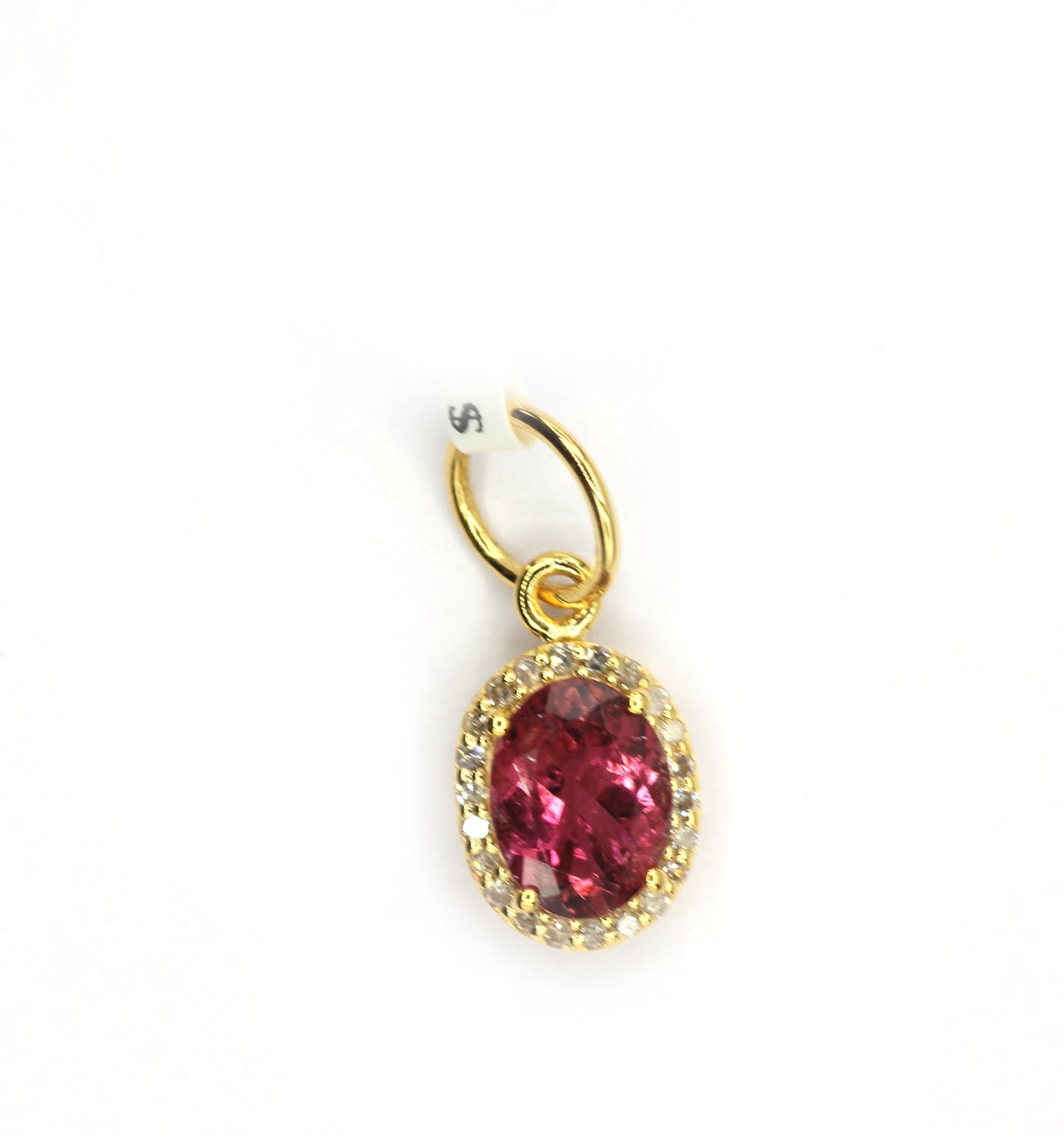 Oval 14k Solid Gold Diamond Pendants With Pink Tourmaline