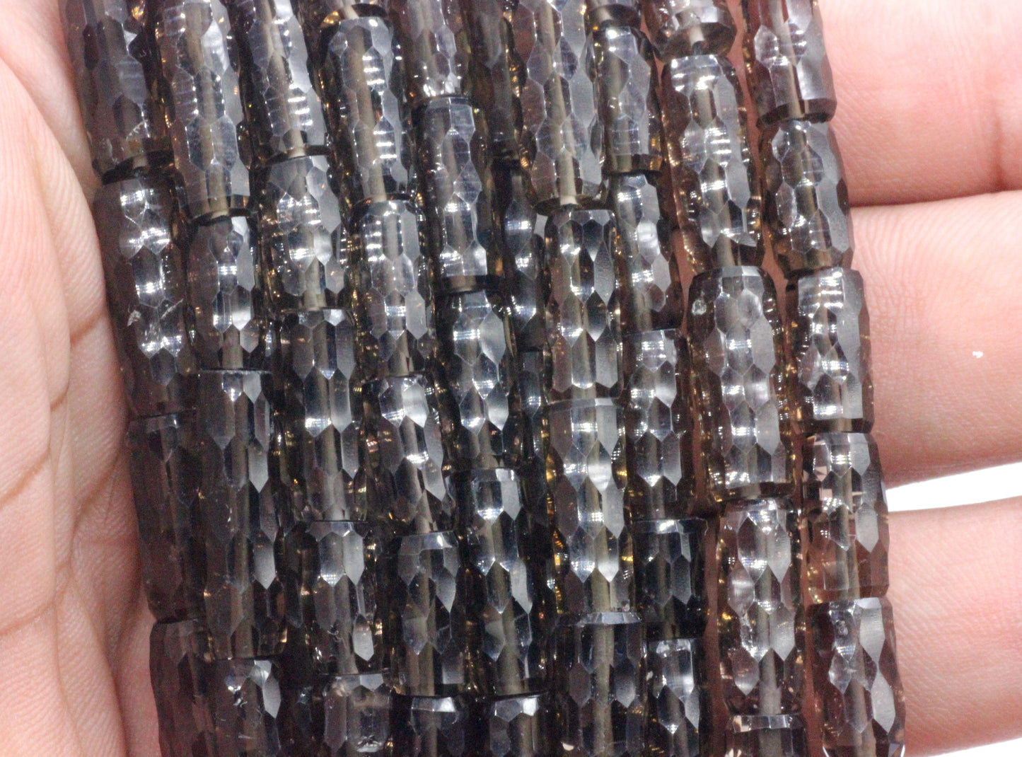 Smoky quartz Faceted Tube Beads