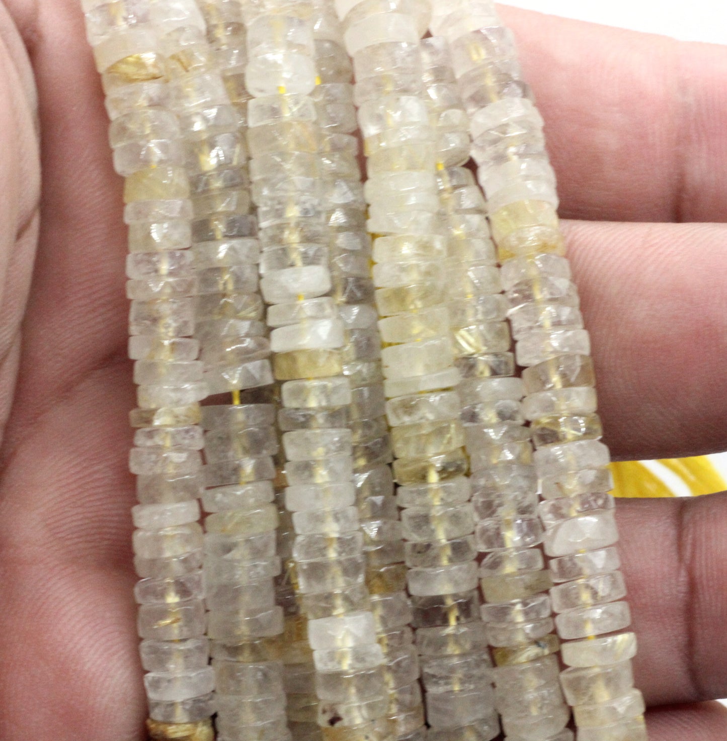 Golden Rutile Faceted Heshi, Faceted Donut, Faceted Tyre