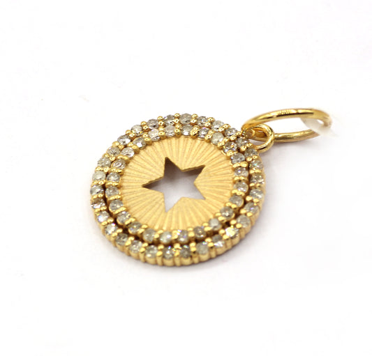 Round Star 14k Solid Gold Diamond Pendants.