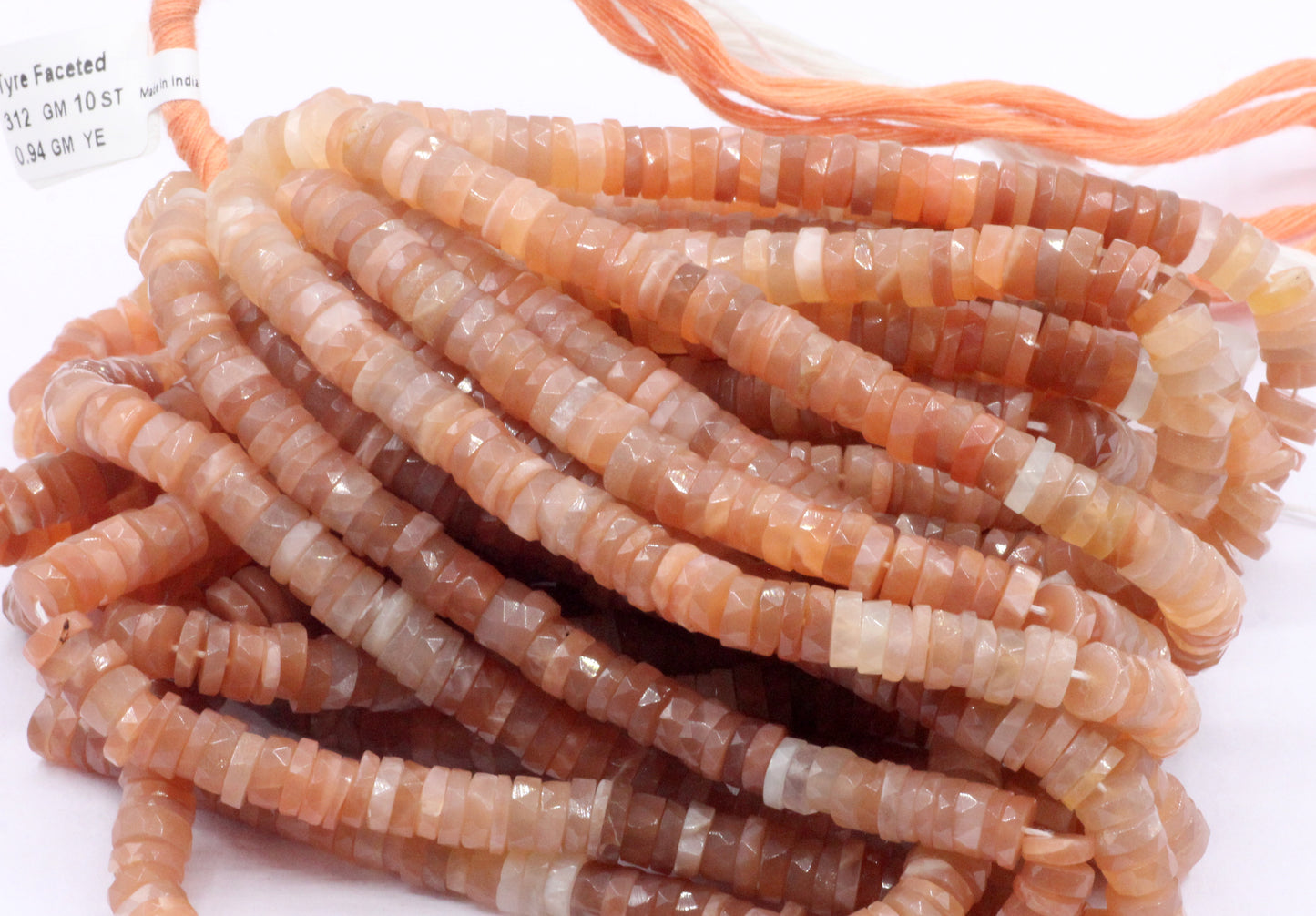 Peach Moonstone Faceted Heshi, Faceted Donut, Faceted Tyre