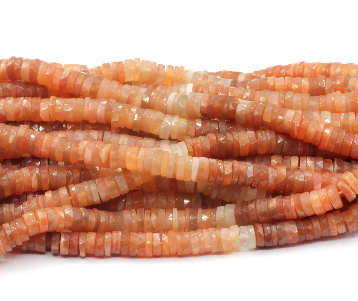 Peach Moonstone Faceted Heshi, Faceted Donut, Faceted Tyre