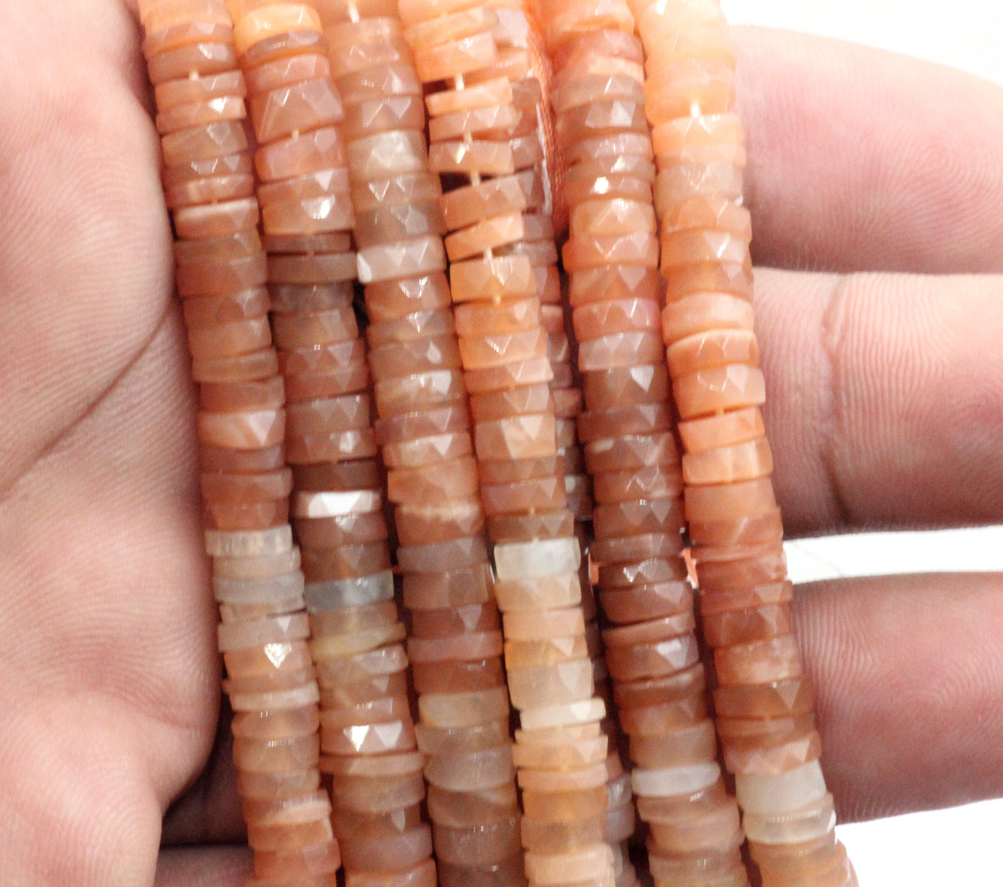 Peach Moonstone Faceted Heshi, Faceted Donut, Faceted Tyre