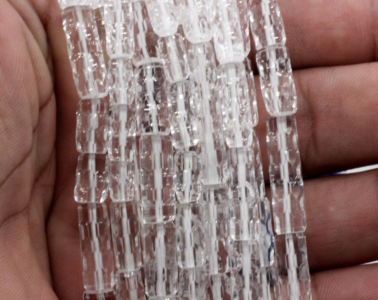 Crystal Quartzs Faceted Tube Beads