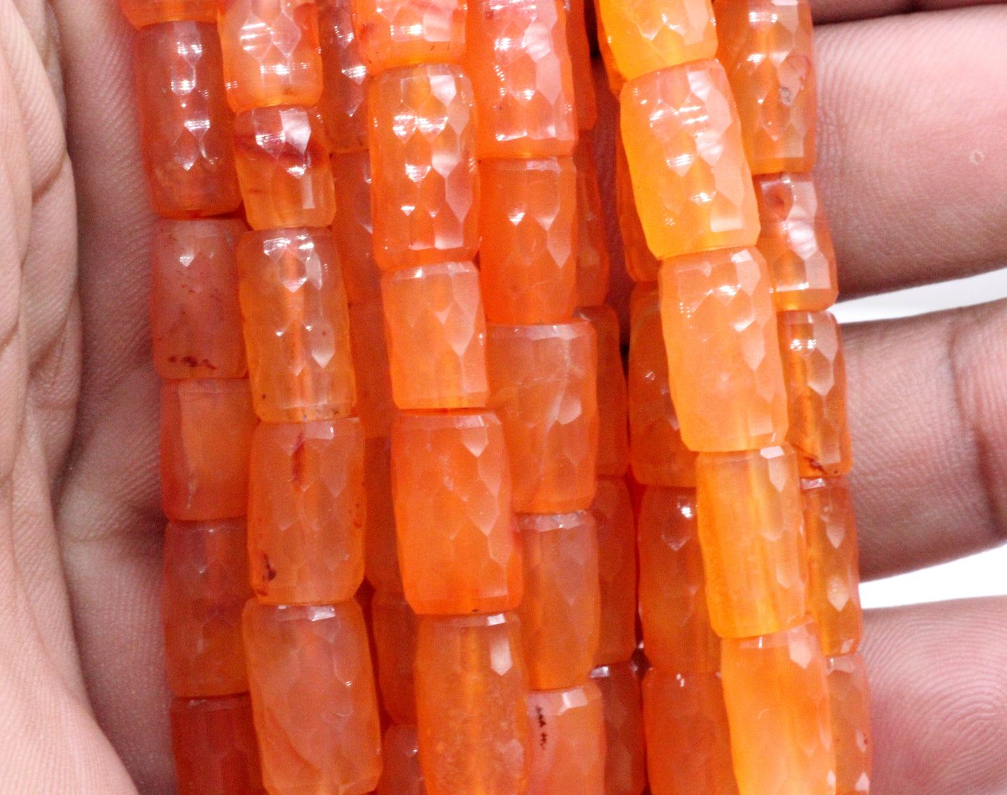 Carnelian Faceted Tube Beads.