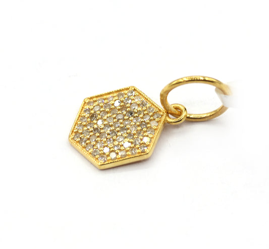 Hexagon 14k Solid Gold Diamond Pendants.