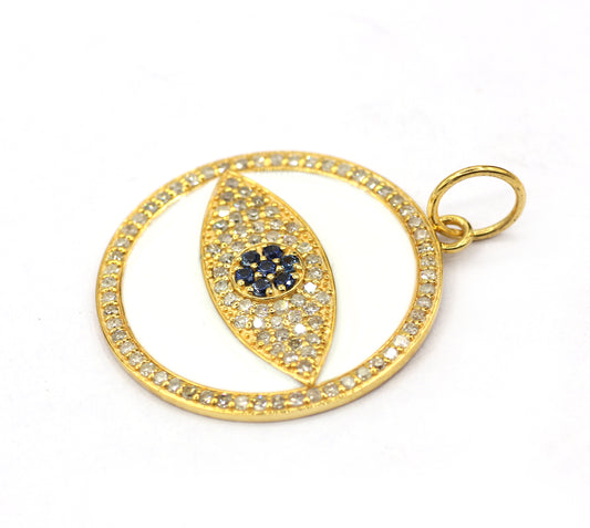 Evil Eye 14k Solid Gold Diamond Pendants.