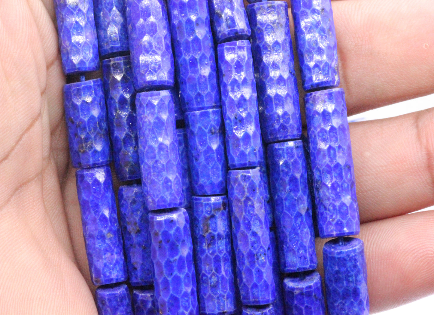 Lapis lazuli Faceted Tube Beads.