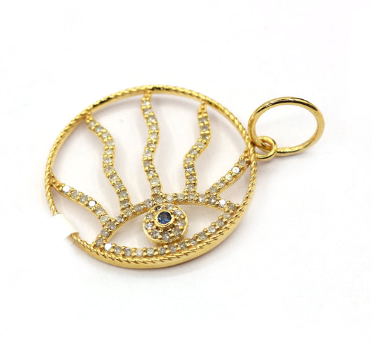 Sun Evil Eye 14k Solid Gold Diamond Pendants.