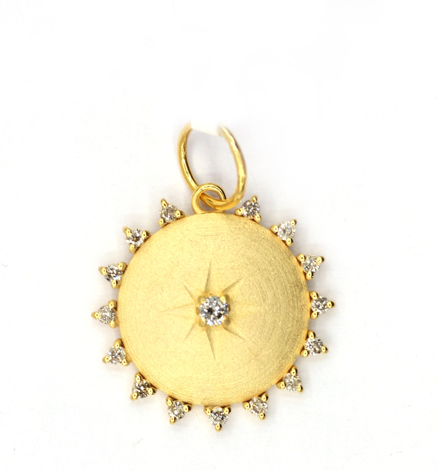 Round Disk on Star 14k Solid Gold Diamond Pendants.