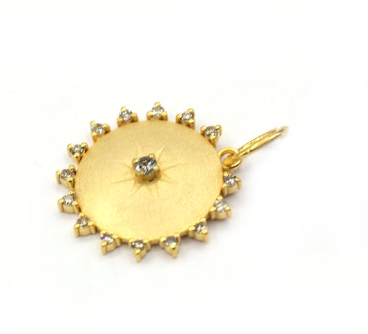 Round Disk on Star 14k Solid Gold Diamond Pendants.