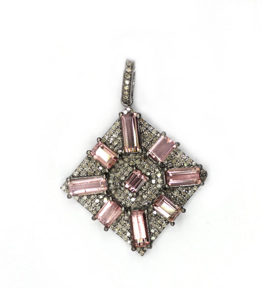 Square Silver Pave Diamond Pendant