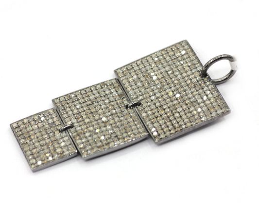 Rectangle Silver Pave Diamond Pendant