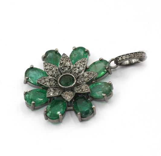 Flower Silver Pave Diamond Pendant