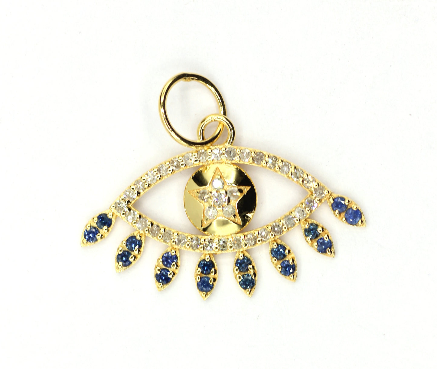 Evil Eye 14k Solid Gold Diamond Pendants.