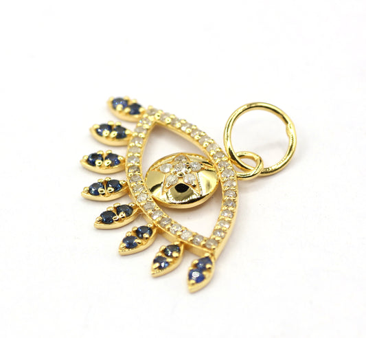 Evil Eye 14k Solid Gold Diamond Pendants.