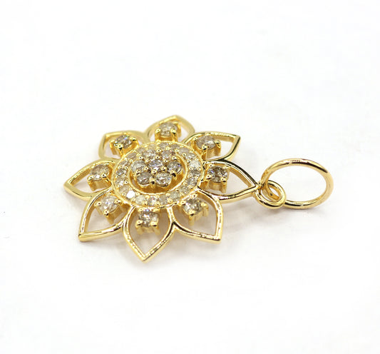 Flower 14k Solid Gold Diamond Pendants.