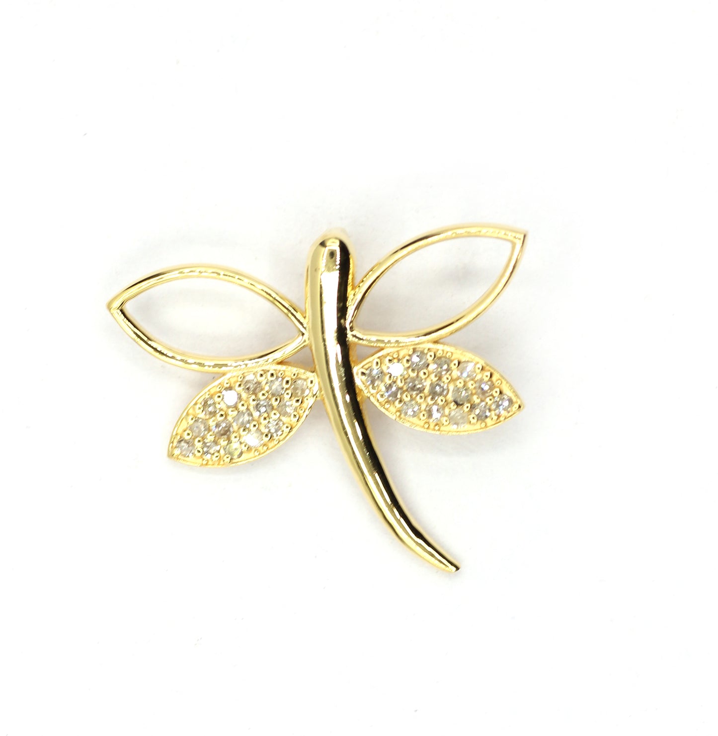 Dragonfly 14k Solid Gold Diamond Pendants.