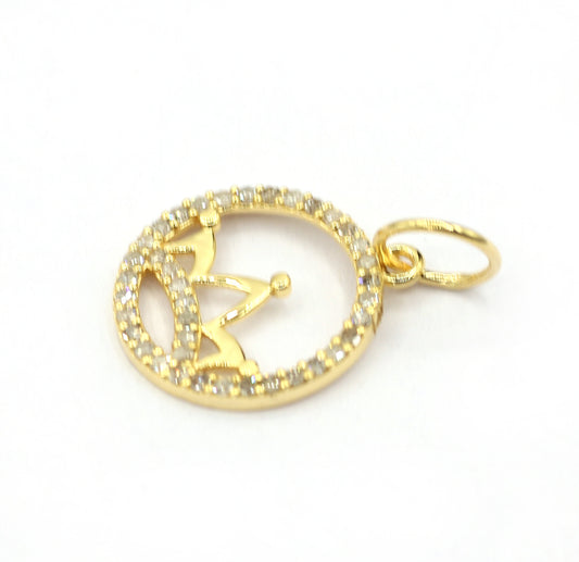 Round With Crown 14k Solid Gold Diamond Pendants.