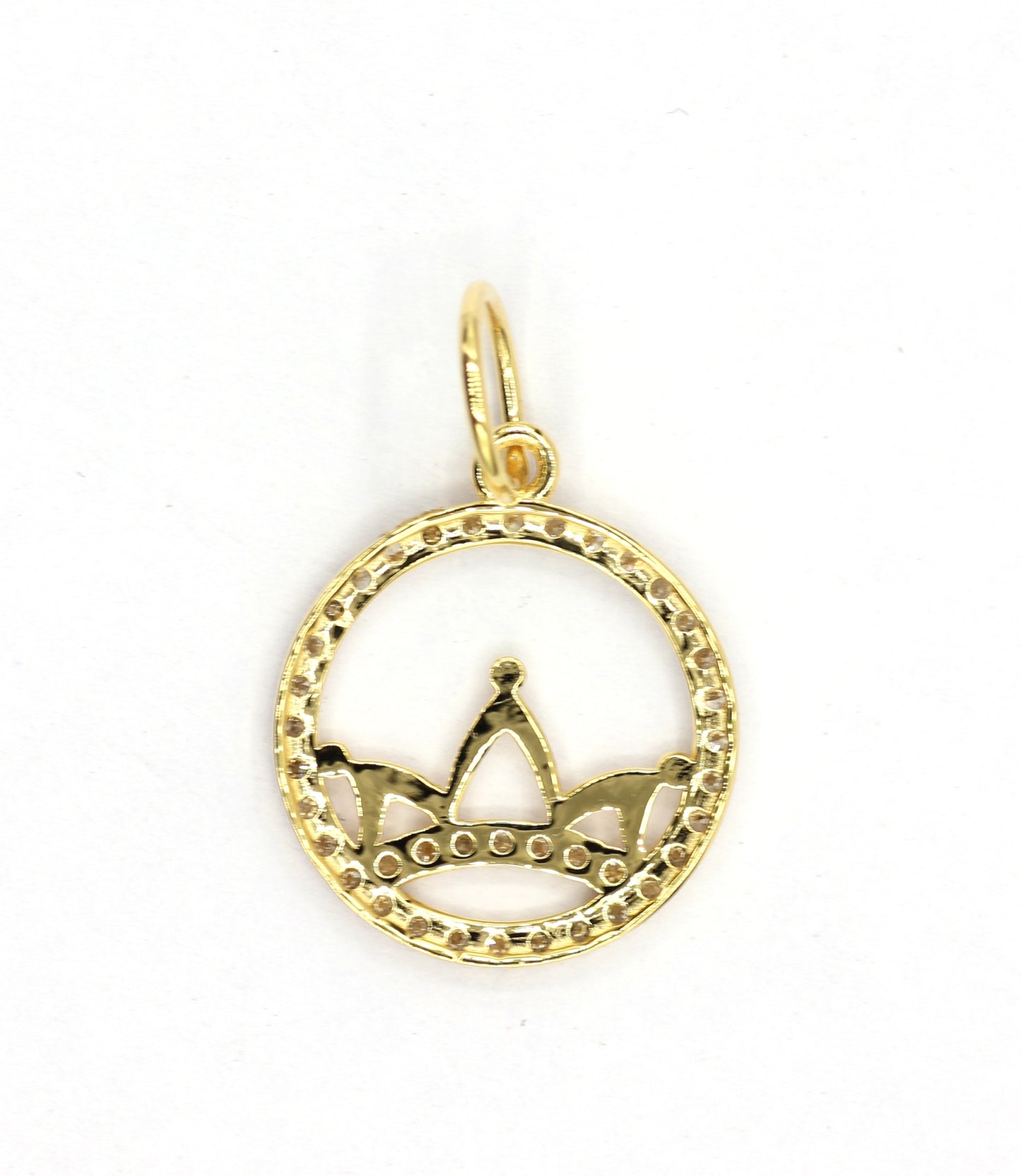 Round With Crown 14k Solid Gold Diamond Pendants.