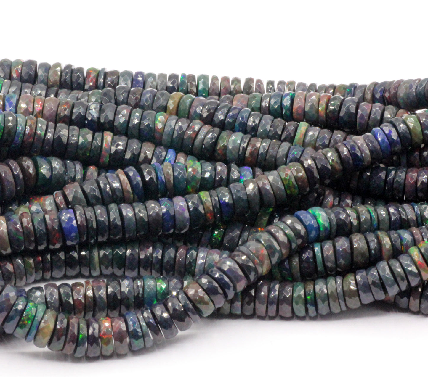 Black Opal Faceted Heshi, Faceted Donut, Faceted Tyre, Dyed Color