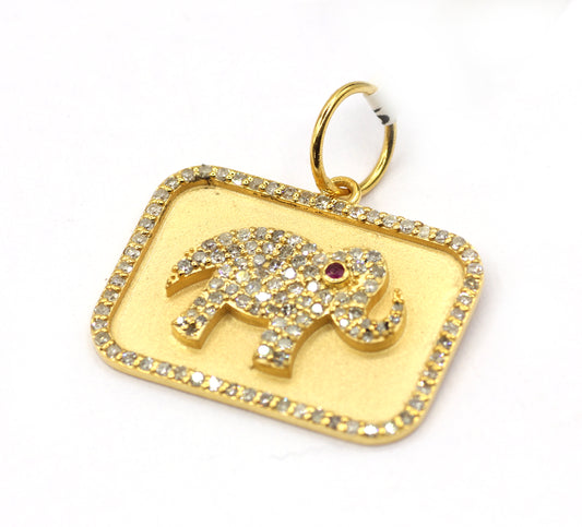 Rectangle Shape on Elephant 14k Solid Gold Diamond Pendants.