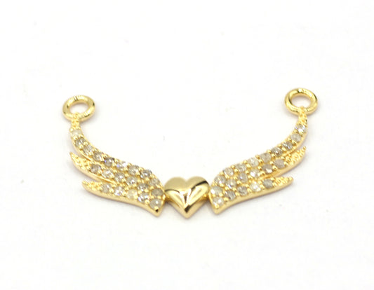 Heart Wings 14k Solid Gold Diamond Pendants