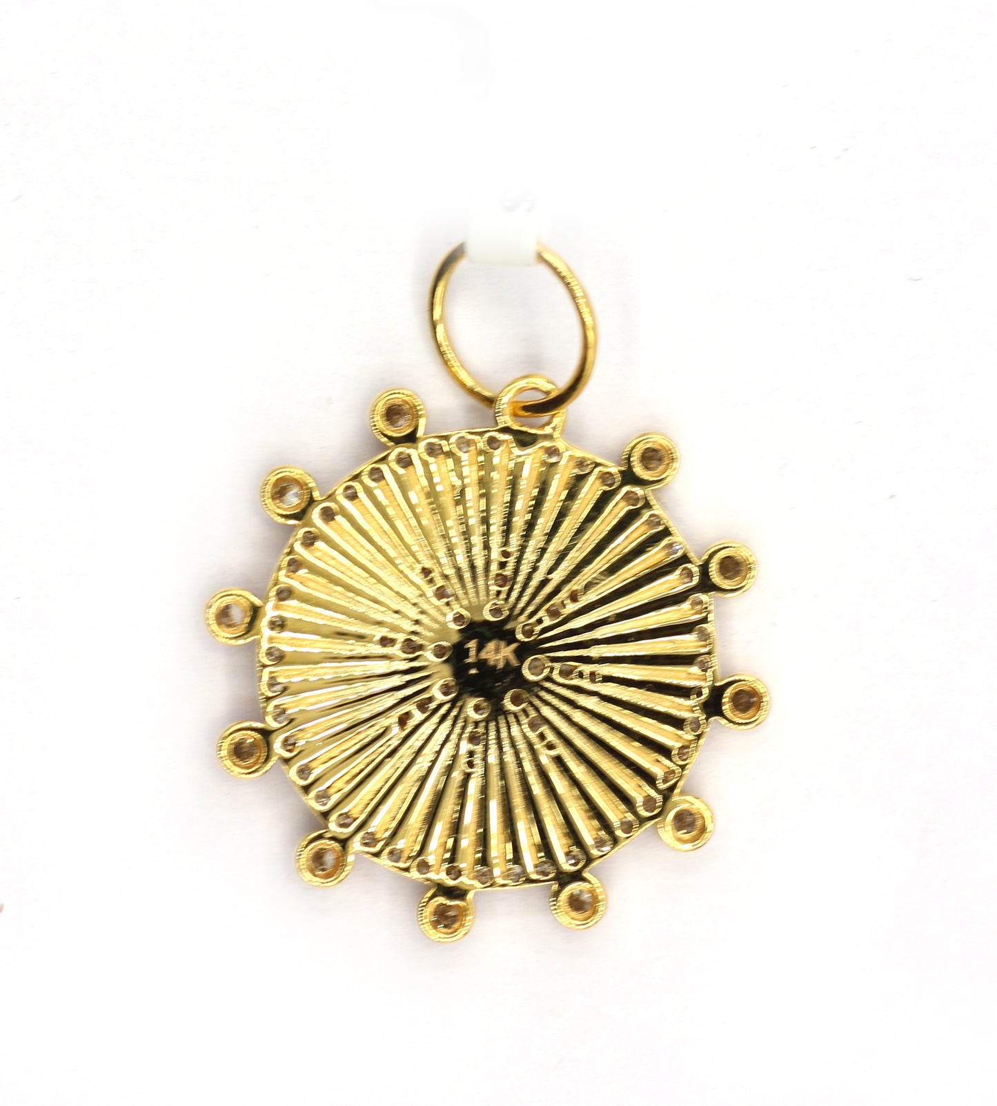 Round Disk On Star 14k Solid Gold Diamond Pendants.