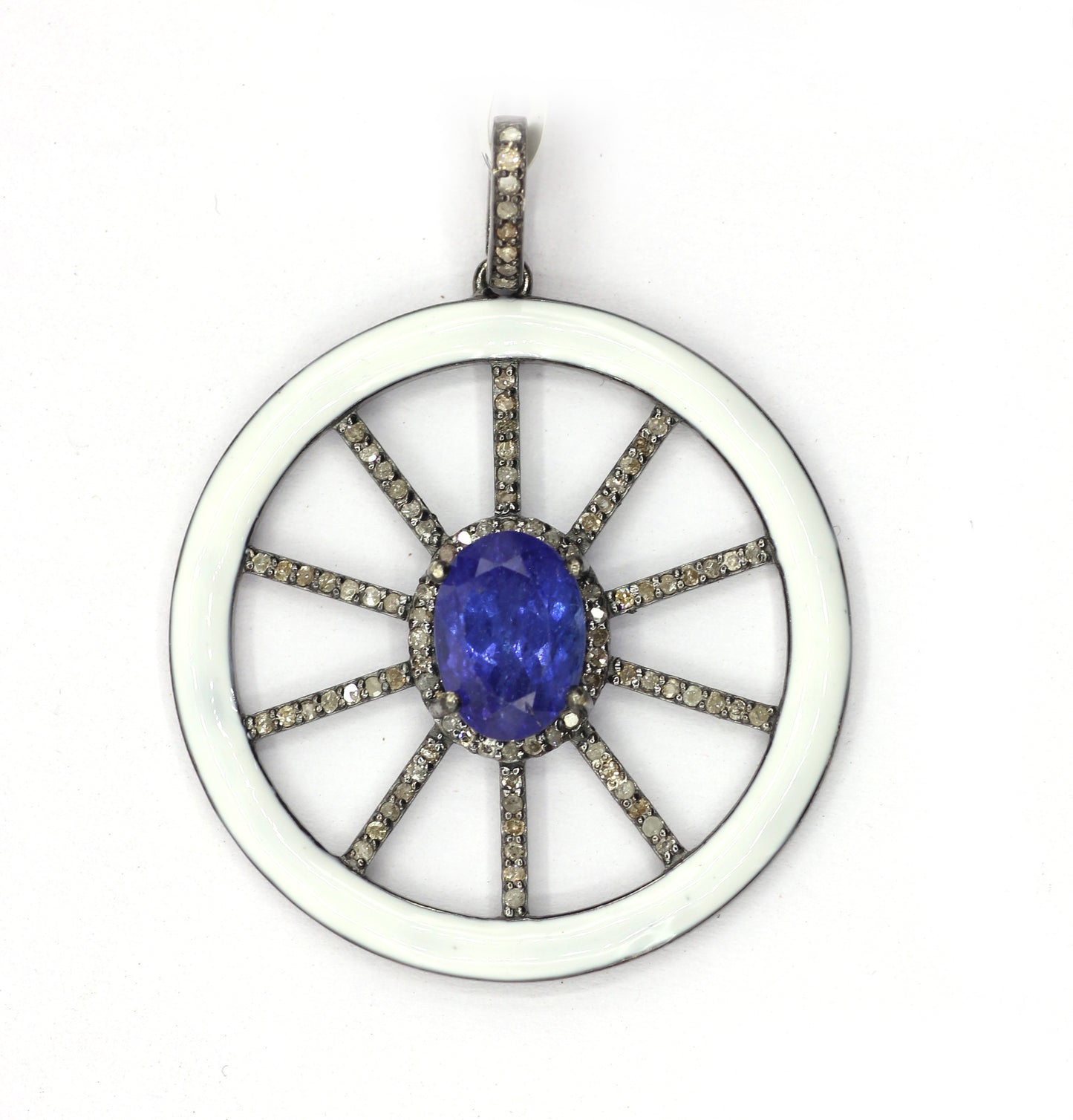 Enamel Round Shaped Diamond Pendant
