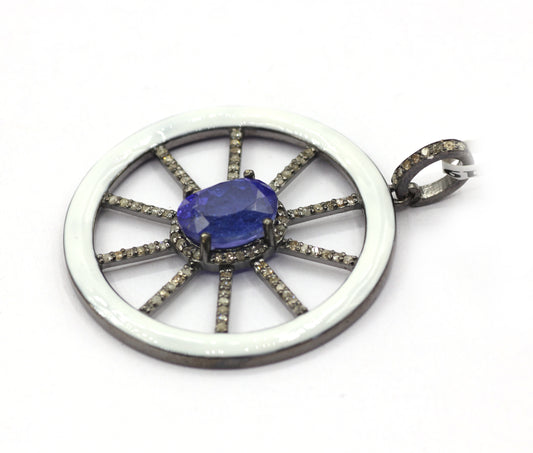 Enamel Round Shaped Diamond Pendant