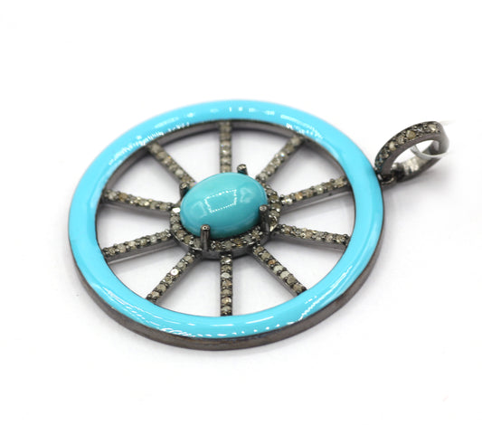 Enamel Round Shaped Diamond Pendant