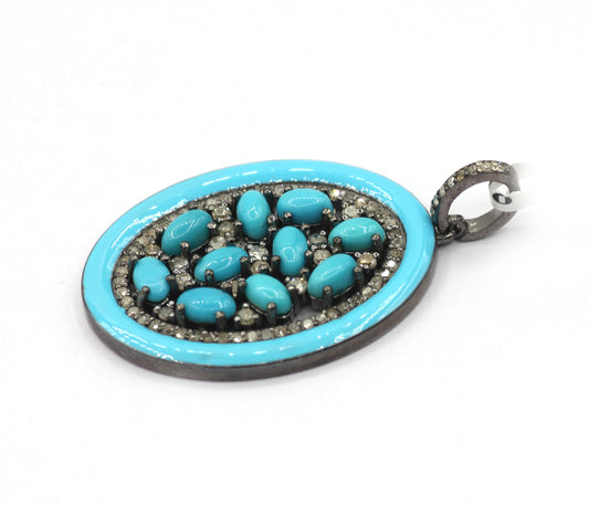 Enamel Oval Shaped Diamond Pendant