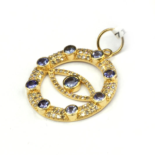 Round Evil Eye 14k Solid Gold Diamond Pendants.